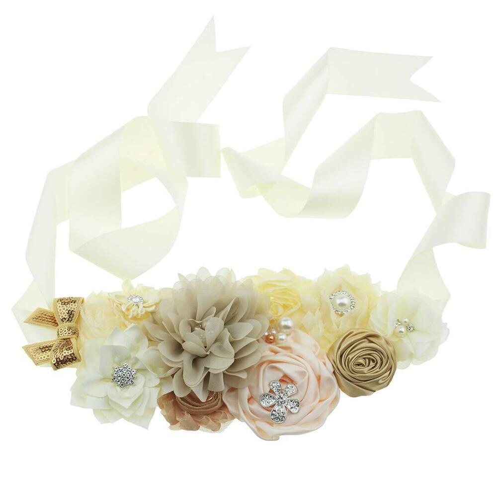 6949 Flower Sash Belt with Rhinestone for Wedding Bride/Maternity Pregnancy
